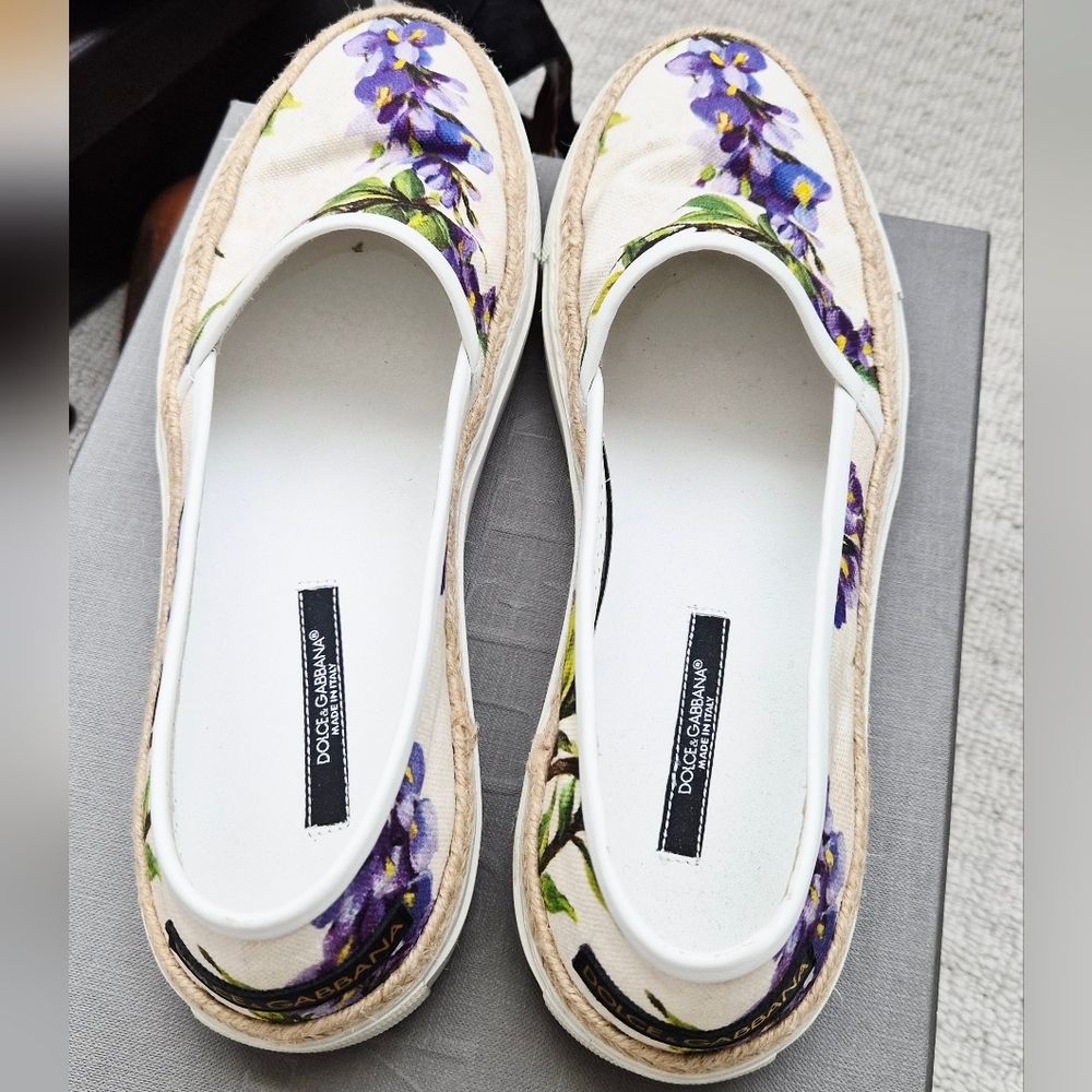 Dolce & Gabbana Floral Canvas Espadrilles - Cream and Purple